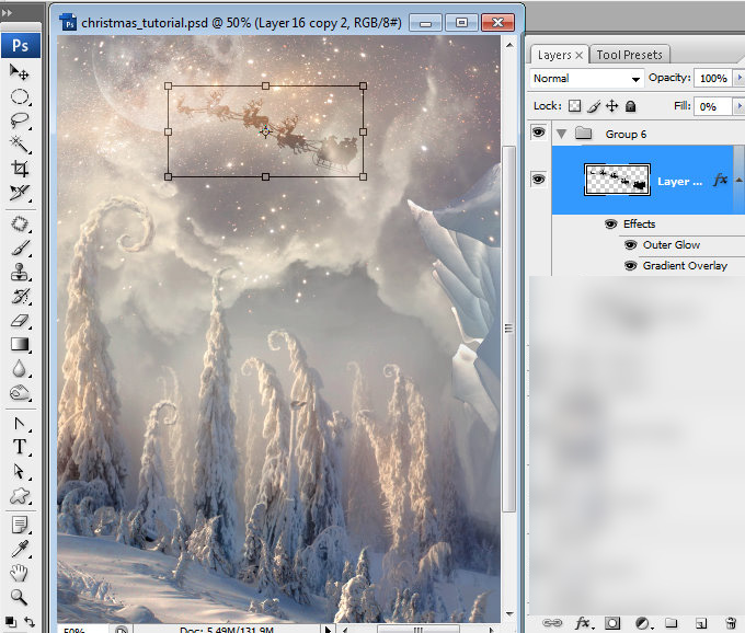 Christmas night, new year card, flying Santa Claus, fairy christmas landscape, snow scene, christmas trees, iceberg, night stars, moon light, santa's deers, christmas sleigh.
